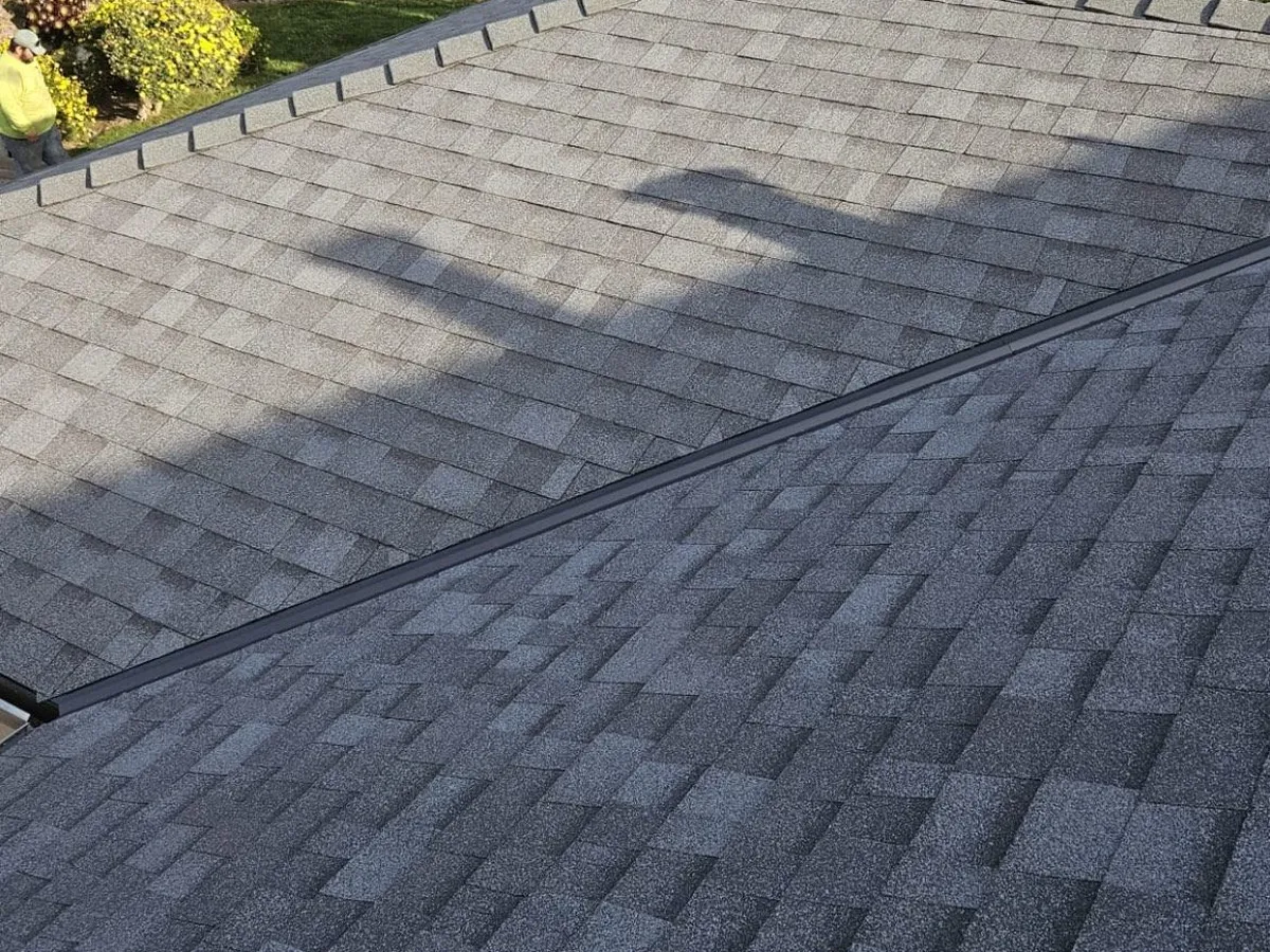 Close-up of a new architectural shingle roof
