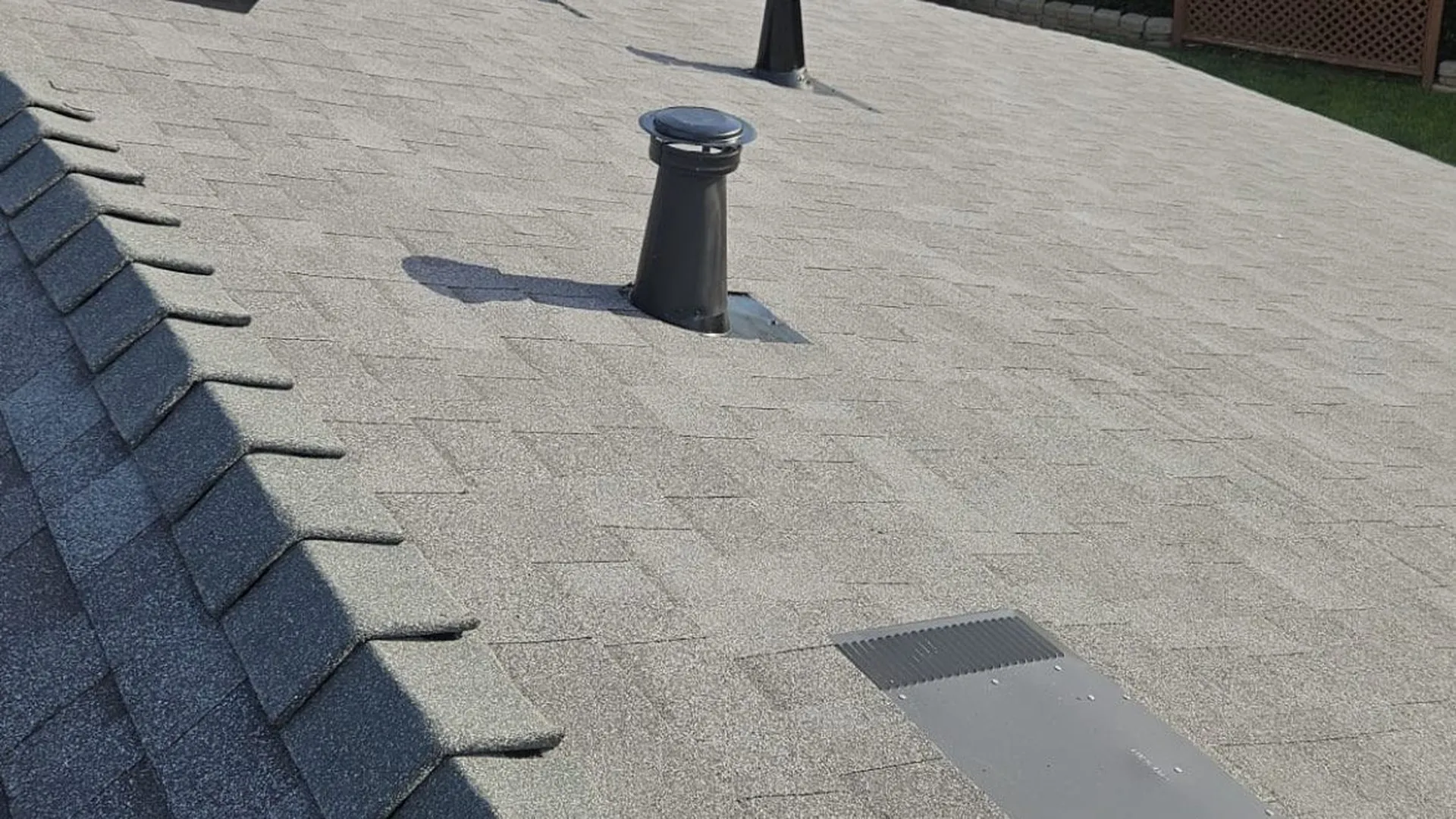 Shingle roof with new roof vents after a roof repair in the Bay Area